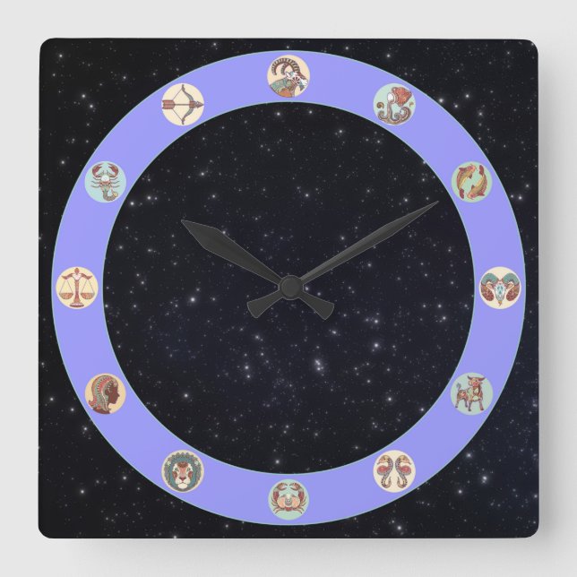 Reloj Cuadrado Símbolo zodiaco con estrellas (Anverso)