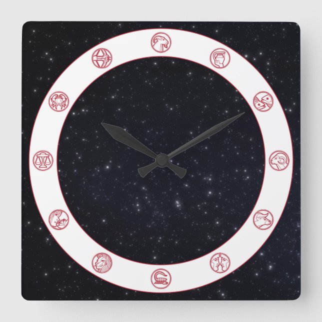 Reloj Cuadrado Símbolo zodiaco con estrellas (Anverso)