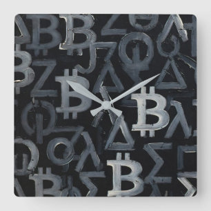Reloj Cuadrado Símbolos de Bitcoin (Estilo: 12)