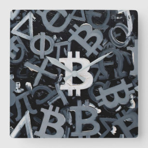 Reloj Cuadrado Símbolos de Bitcoin (Estilo: 3)