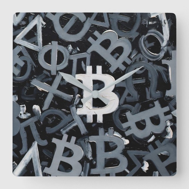 Reloj Cuadrado Símbolos de Bitcoin (Estilo: 3) (Anverso)
