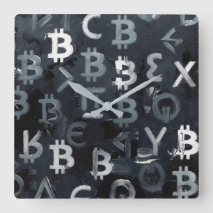 Reloj Cuadrado Símbolos de Bitcoin (Estilo: 7)