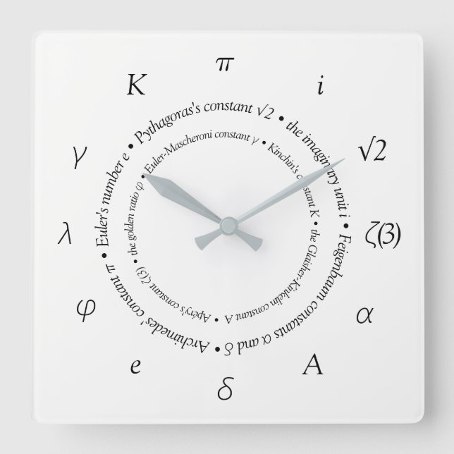 Reloj Cuadrado Símbolos de constantes matemáticas (Anverso)