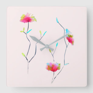 Reloj Cuadrado Simple floral Japanese inspired pink abstract