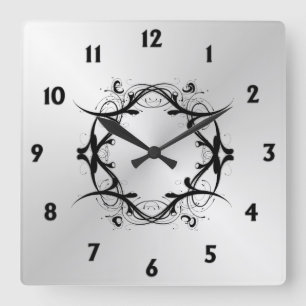 Reloj Cuadrado Simple Scroll Silver Face Black Numbers