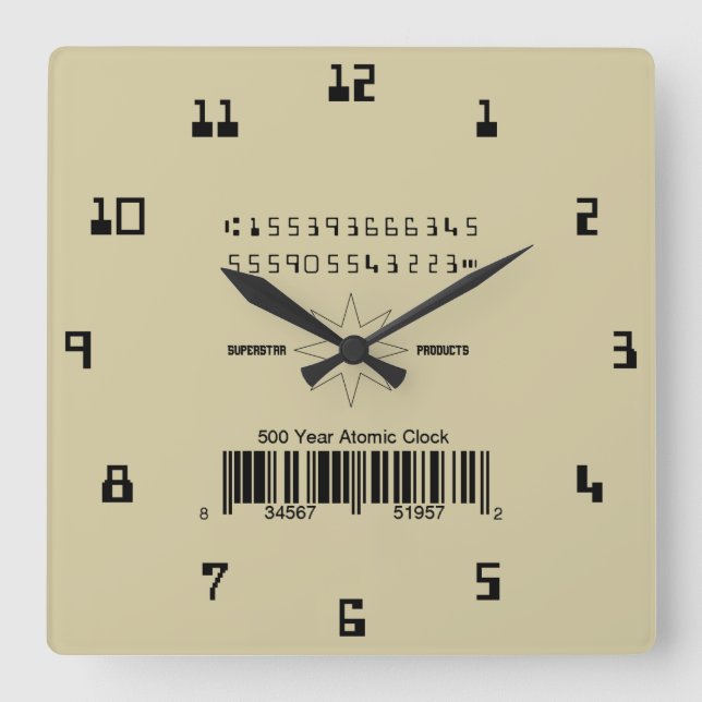 Reloj Cuadrado Simulado de 500 años de energía atómica (Anverso)