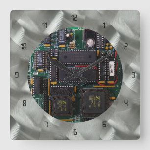 Reloj Cuadrado Simulated Brushed Aluminum PCB Black LED