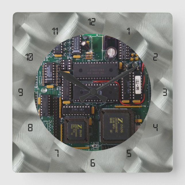 Reloj Cuadrado Simulated Brushed Aluminum PCB Black LED (Anverso)