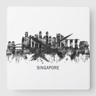 Reloj Cuadrado Singapur Skyline BW