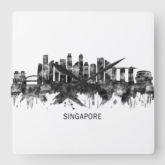 Reloj Cuadrado Singapur Skyline BW (Anverso)