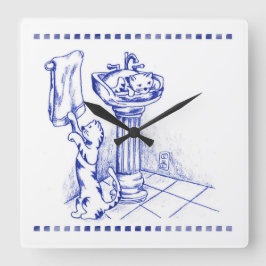 Reloj Cuadrado Sink and Toallas Kitty Cat Bathroom Toile Look