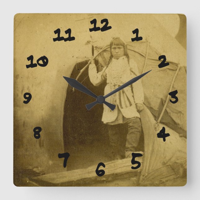 Reloj Cuadrado Sioux Hunter with Bow by Tee Pee (Anverso)