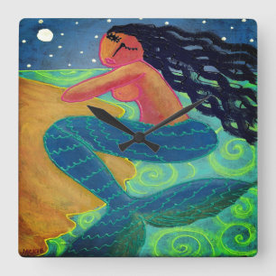 Reloj Cuadrado Sirena abstracta bajo la luz de la luna Arte Abstr