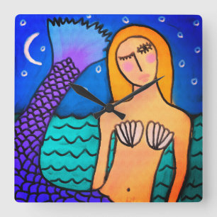 Reloj Cuadrado Sirena en la luna Resumen de arte