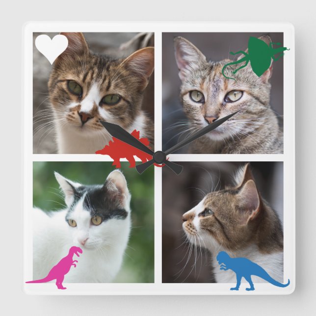 Reloj Cuadrado Sistema del juguete del dinosaurio del collage de (Anverso)