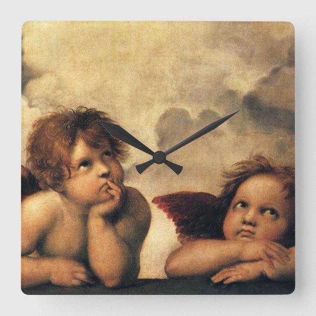 Reloj Cuadrado Sistine Madonna Angels por Raphael Sanzio (Anverso)