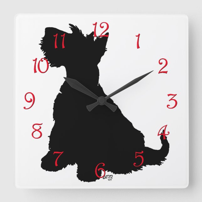 Reloj Cuadrado Sitting Scottie Dog (Anverso)