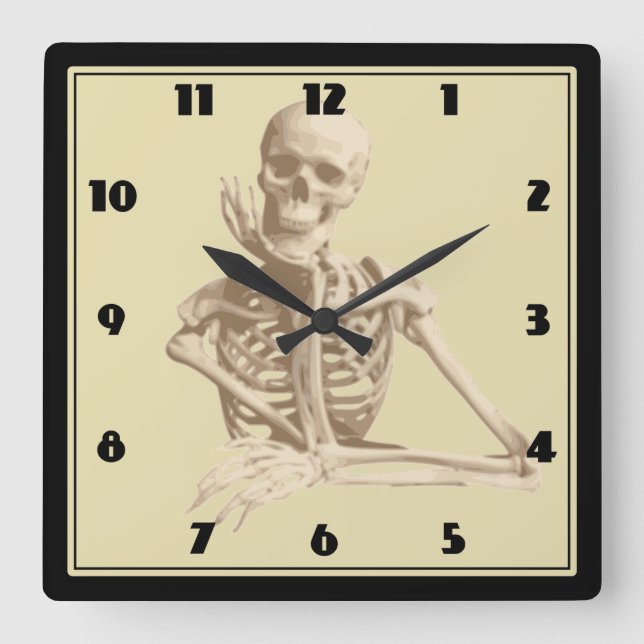 Reloj Cuadrado Skeleton feliz (Anverso)