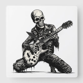 Reloj Cuadrado  skeleton playing an electric guitar