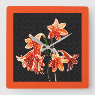 Reloj Cuadrado Sketch of Daylilies - Mandarin orange and Rust