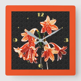 Reloj Cuadrado Sketch of Daylilies - Mandarin orange and Rust