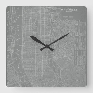 Reloj Cuadrado Sketch of New York City Map
