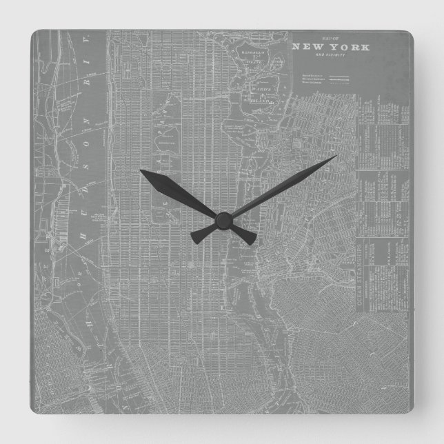Reloj Cuadrado Sketch of New York City Map (Anverso)