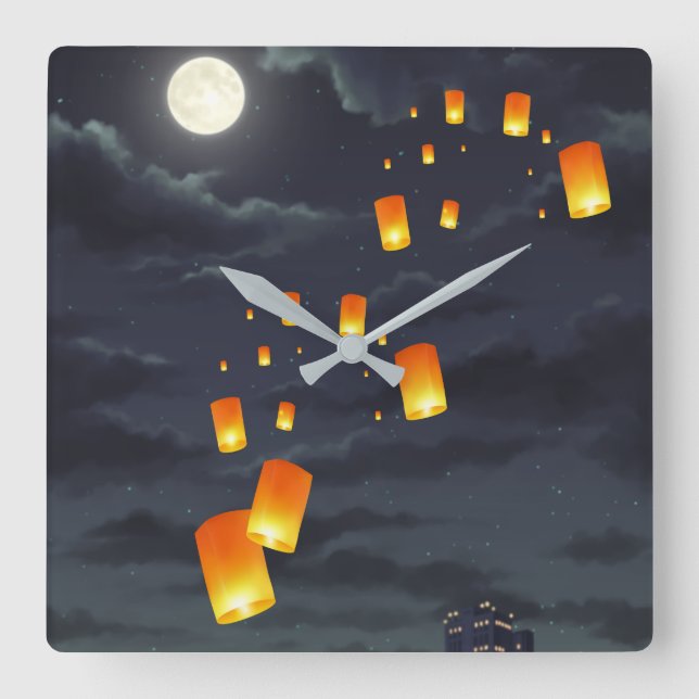 Reloj Cuadrado Sky lantern/yellow lamp/night light (Anverso)