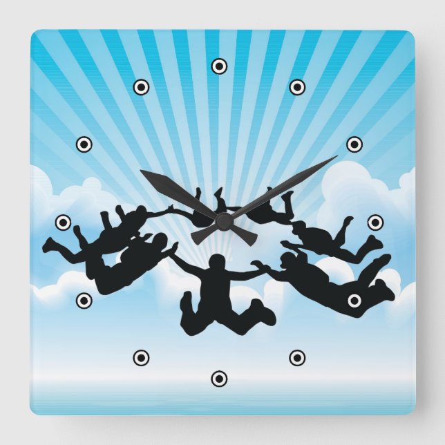 Reloj Cuadrado Skydiving Design Wall Clock (Anverso)