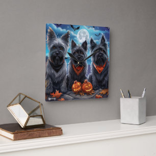 Reloj Cuadrado Skye Terrier Halloween Espeluznante