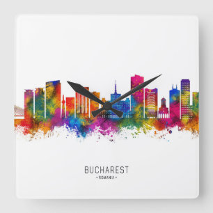 Reloj Cuadrado Skyline Bucarest Rumanía