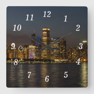 Reloj Cuadrado Skyline Chicago Pano Wall Clock