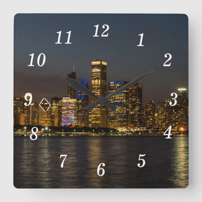 Reloj Cuadrado Skyline Chicago Pano Wall Clock (Anverso)
