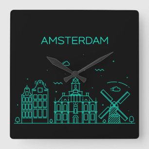 Reloj Cuadrado Skyline de Ámsterdam