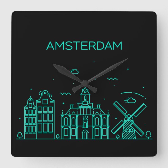 Reloj Cuadrado Skyline de Ámsterdam (Anverso)