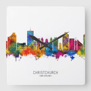 Reloj Cuadrado Skyline de Christchurch