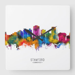 Reloj Cuadrado Skyline de Connecticut de Stamford