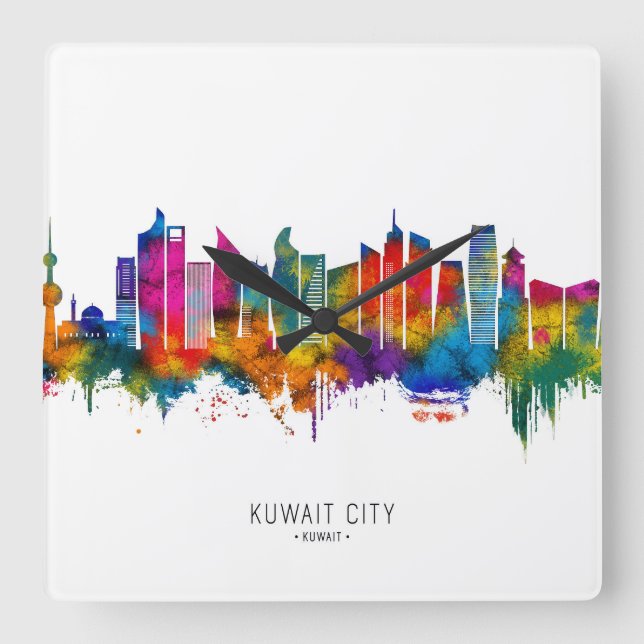 Reloj Cuadrado Skyline de Kuwait (Anverso)