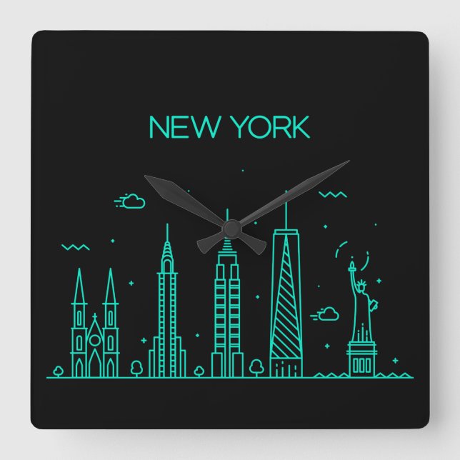 Reloj Cuadrado Skyline de Nueva York (Anverso)