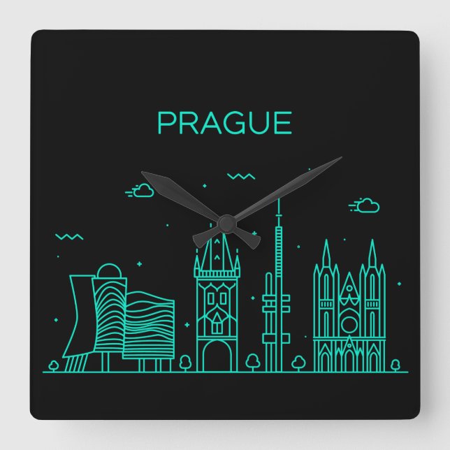 Reloj Cuadrado Skyline de Praga (Anverso)