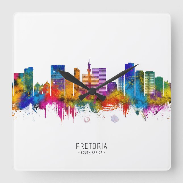 Reloj Cuadrado Skyline de Pretoria Sudáfrica (Anverso)