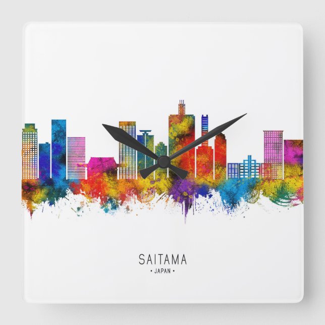 Reloj Cuadrado Skyline de Saitama Japón (Anverso)