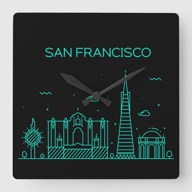 Reloj Cuadrado Skyline de San Francisco (Anverso)