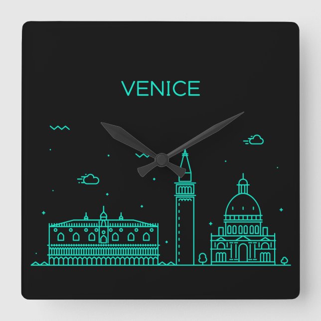 Reloj Cuadrado Skyline de Venecia (Anverso)