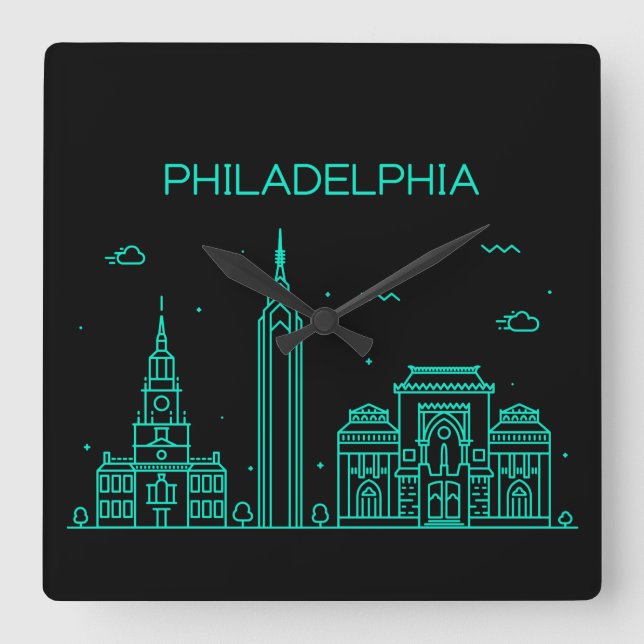 Reloj Cuadrado Skyline Filadelfia (Anverso)