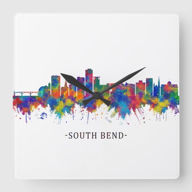 Reloj Cuadrado Skyline South Bend Indiana (Anverso)