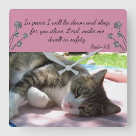 Reloj Cuadrado Sleepy Cat Bible Verse Wall Clock