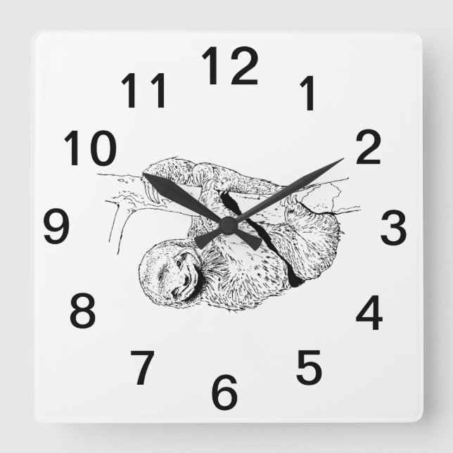 Reloj Cuadrado Sloth Drawing Lithograph #1 (Anverso)