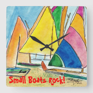 Reloj Cuadrado Small Colorful Sailboats On Beach Clock