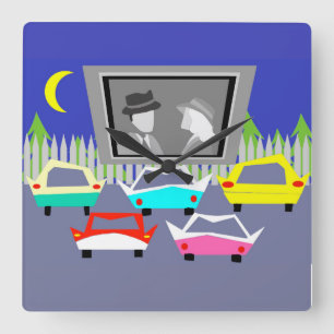 Reloj Cuadrado Small Town Drive-In Movie Wall Clock